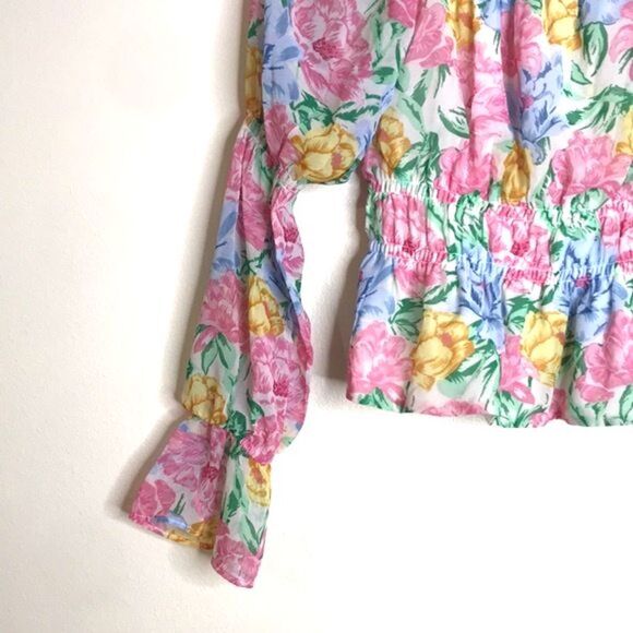 WAYF off the shoulder floral bright lightweight ladies blouse small cute y2k - Picture 6 of 12